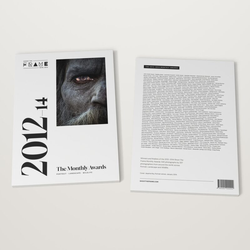 The 2012–2014 Monthly Awards by Shoot The Frame lying flat, front cover and back cover side by side