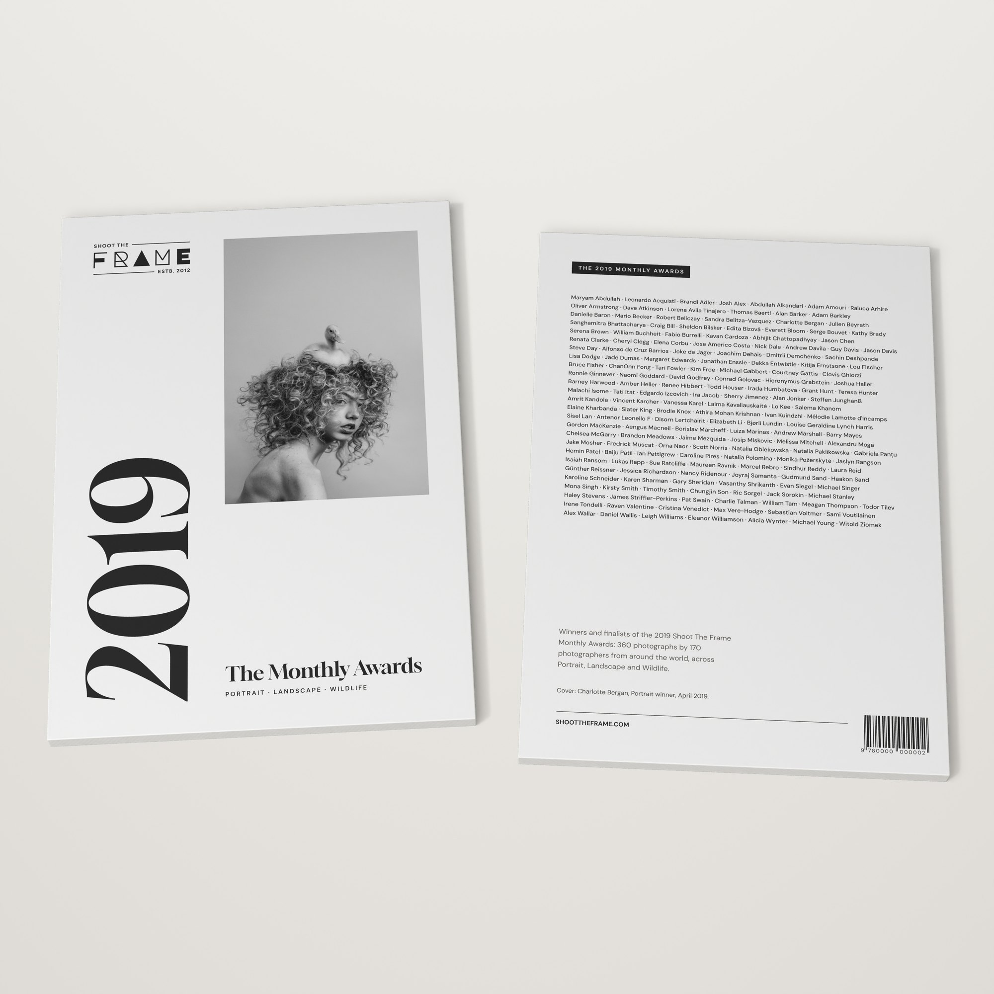 The 2019 Monthly Awards front and back covers The 2019 Monthly Awards by Shoot The Frame lying flat, front cover and back cover side by side