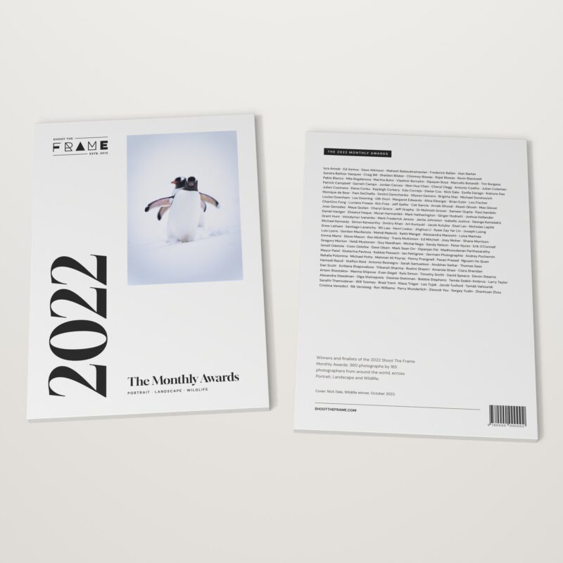 The 2022 Monthly Awards by Shoot The Frame lying flat, front cover and back cover side by side