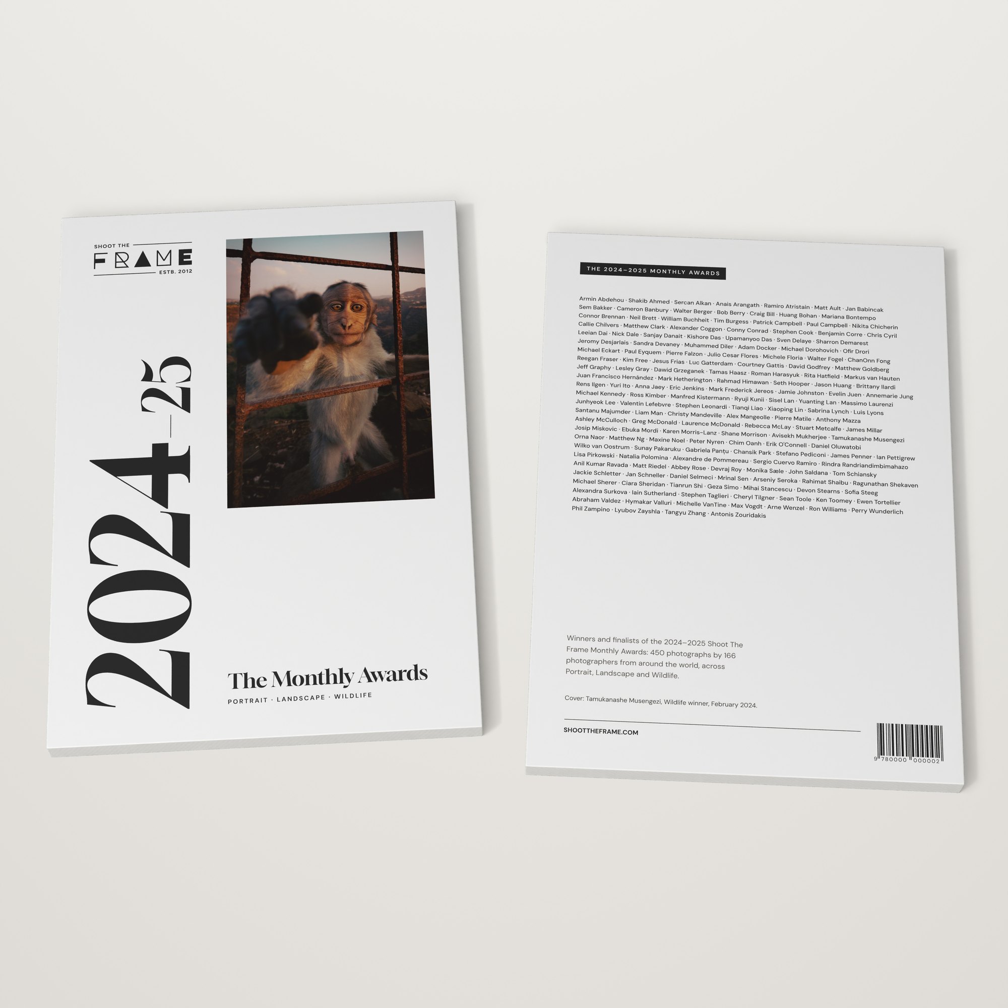 The 2024–2025 Monthly Awards front and back covers The 2024–2025 Monthly Awards by Shoot The Frame lying flat, front cover and back cover side by side
